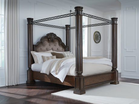 Sam's Furniture - Ashley Furniture - Maylee Bedroom - California King Canopy Bed / Dark Brown - B947B11