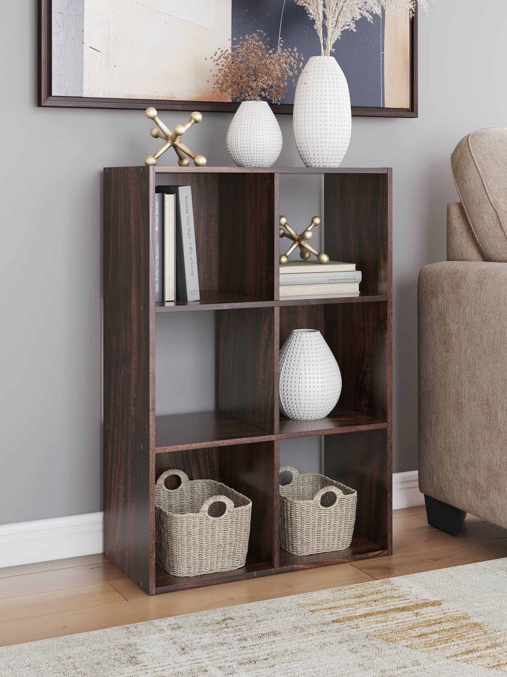 Sam's Furniture - Ashley Furniture - Glosmount Six Cube Organizer - Six Cube Organizer / Cherry/Light Brown - EA1055-3X2