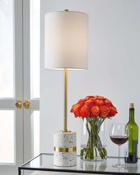 Sam's Furniture - Ashley Furniture - Maywick Lighting - Table Lamp (Set of 2) / White/Brass Finish - L235674X2