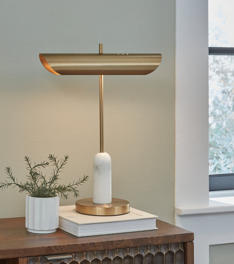 Sam's Furniture - Ashley Furniture - Rowleigh Lighting - Marble Desk Lamp (1/CN) / Gold Finish/White - L734392