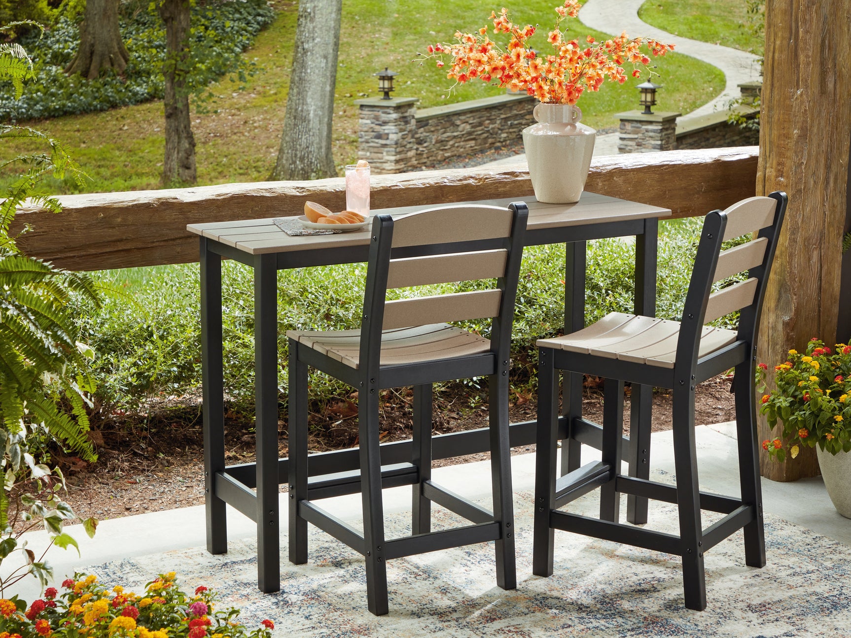 Sam's Furniture - Ashley Furniture - Shoreline Beach Outdoor - Counter Table Set (3/CN) / Black/Beige - PCP221-113