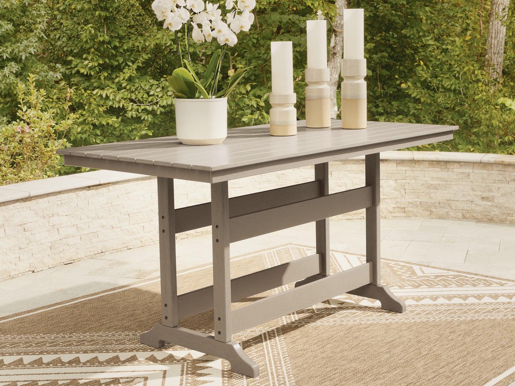 Sam's Furniture - Ashley Furniture - Seacliff Beach Outdoor - RECT COUNTER TABLE W/UMB OPT - PCP228-642