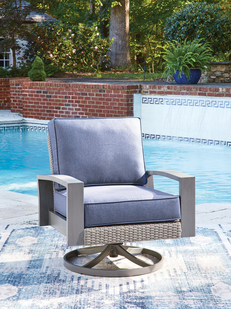 Sam's Furniture - Ashley Furniture - Half Moon Beach Outdoor - Swivel Lounge w/ Cushion / Blue/Gray - PCP418-821