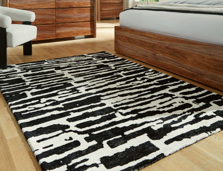 Sam's Furniture - Ashley Furniture - Bramshaw Rug - 5' x 7' Rug / Black/Ivory - R406762