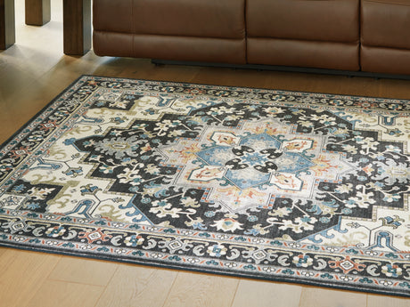 Sam's Furniture - Ashley Furniture - Leningston Rug - 8' x 10' Washable Rug / Black/Cream/Blue - R407061