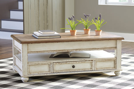 Sam's Furniture - Ashley Furniture - Realyn Coffee Table with Lift Top - Lift Top Cocktail Table / White/Brown - T523-9
