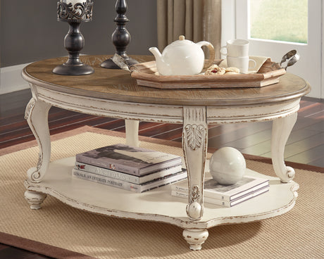 Sam's Furniture - Ashley Furniture - Realyn Coffee Table - Oval Cocktail Table / White/Brown - T743-0