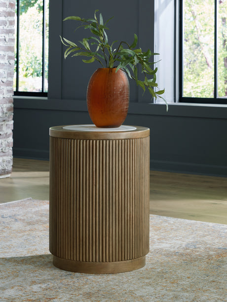 Sam's Furniture - Ashley Furniture - Camdill End Table - Round End Table / Light Brown/White - T808-6