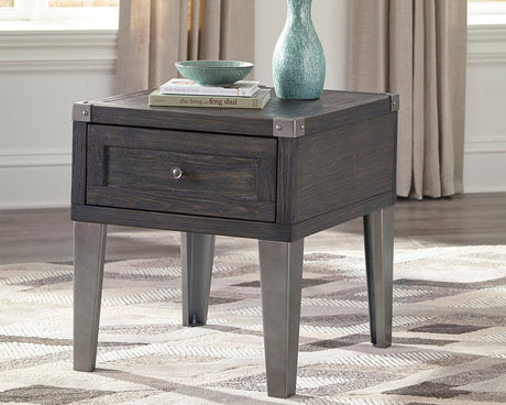 Sam's Furniture - Ashley Furniture - Todoe End Table with USB Ports & Outlets - Rectangular End Table / Dark Gray - T901-3