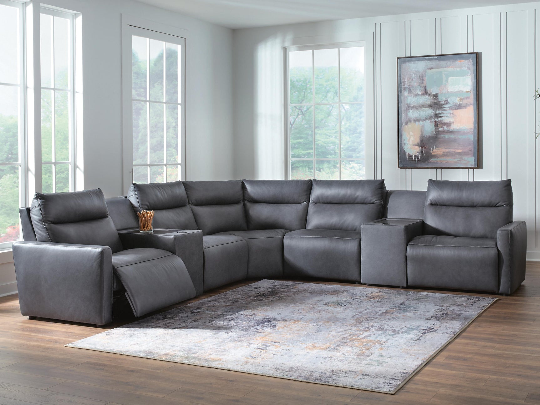 Sam's Furniture - Ashley Furniture - ModZ Sectional - 7-Piece Power Reclining Sectional with Audio Consoles / Blue - U14001S8