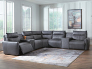 Sam's Furniture - Ashley Furniture - ModZ Sectional - 7-Piece Power Reclining Sectional with Audio Consoles / Blue - U14001S8