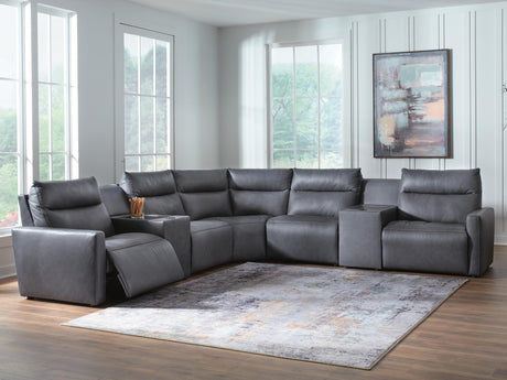 Sam's Furniture - Ashley Furniture - ModZ Sectional - 7-Piece Power Reclining Sectional with Audio Consoles / Blue - U14001S8