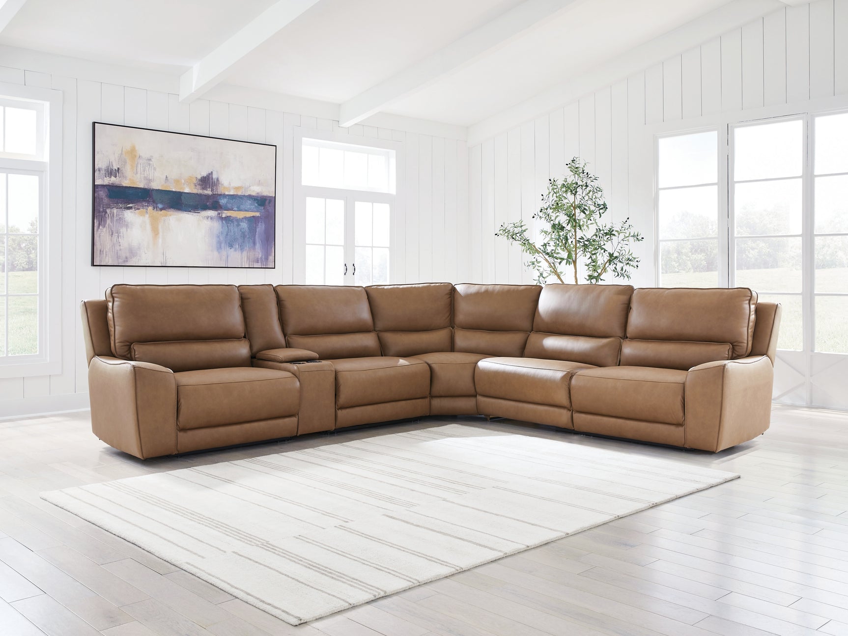 Sam's Furniture - Ashley Furniture - DeepWakes Sectional - 6-Piece Reclining Sectional with Storage Console / Caramel - PCU62606S36