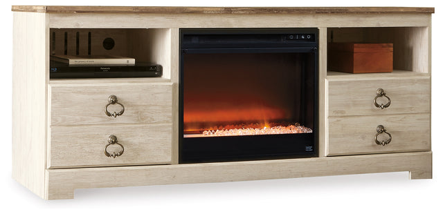 Sam's Furniture - Ashley Furniture - Willowton 64" TV Stand with Electric Fireplace - 64" TV Stand with Electric Fireplace / Whitewash - W267W10