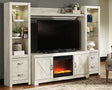 Sam's Furniture - Ashley Furniture - Bellaby 4-Piece Entertainment Center with Fireplace - 4-Piece Entertainment Center with Fireplace / Whitewash - W331W5