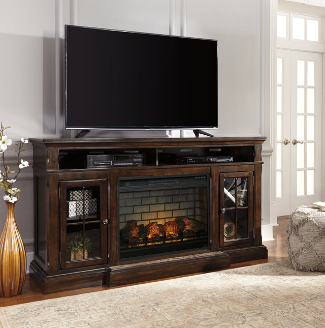 Sam's Furniture - Ashley Furniture - Roddinton 72" TV Stand with Electric Fireplace - 72" TV Stand with Electric Fireplace / Dark Brown - W701W8
