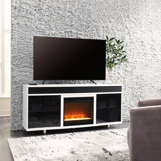 Sam's Furniture - Ashley Furniture - Gardoni 72" TV Stand with Electric Fireplace - 72" TV Stand with Electric Fireplace / White/Black - W756W1