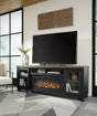 Sam's Furniture - Ashley Furniture - Foyland 83" TV Stand with Electric Fireplace - 83" TV Stand with Electric Fireplace / Black/Brown - W989W1