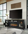 Sam's Furniture - Ashley Furniture - Foyland 83" TV Stand with Electric Fireplace - 83" TV Stand with Electric Fireplace / Black/Brown - W989W1
